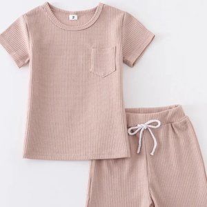 Honeydew Boutique Beige Ribbed Pocket Short Set Size 8